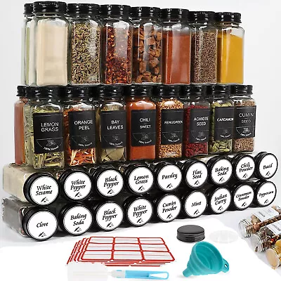 24/48x Spice Jars With Lids Airtight Salt Glass Bottles Container Seasoning Pots • £8.99