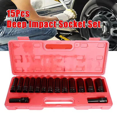 15Pcs Deep Impact Socket Set 1/2  Drive 10-24 Mm 6 Point Metric Sockets • $36.09