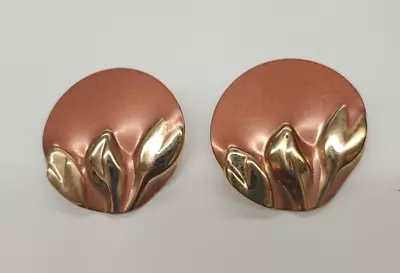 Vintage Gold Tone Round Pierced Earrings Copper Color With Tulip Buds • $1.99