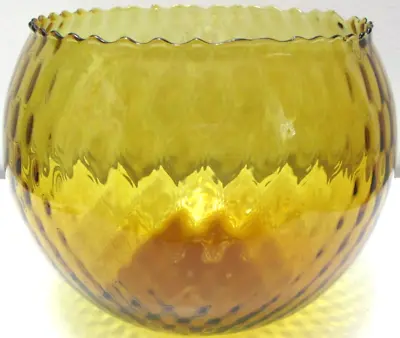 Vintage Empoli Italian Glass Rose Or Fish Bowl Vase Honeycomb Optic Amber 6 1/8  • $35.99