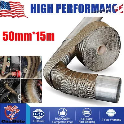 2  X50ft Roll Header Turbo Pipe Titanium Manifold Exhaust Heat Wrap +10 Ties Kit • $22.59