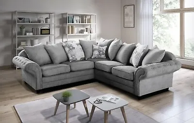 £640 • Buy Chesterfield Corner Sofa 5 Seater Or 4 Seater Couche Fabric Light Grey Dark Grey