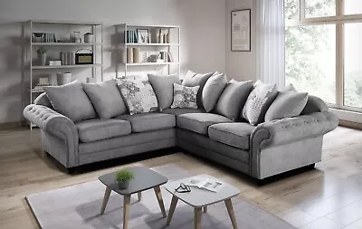 £640 • Buy Chesterfield Corner Sofa 5 Seater Or 4 Seater Couche Fabric Light Grey Dark Grey