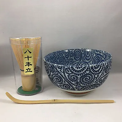 Japanese Karakusa Matcha Bowl Bamboo Scoop 80 Whisk Tea Ceremony Set JAPAN MADE • $35.95