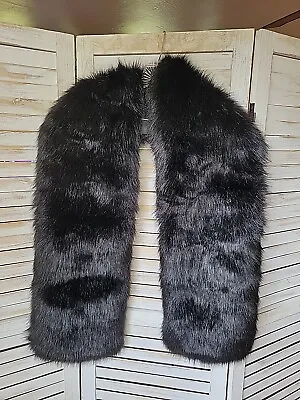 Long Faux Mink Fur Stole Wrap Scarf Black Mob Wife Drag Glamour 80 X11  Inches  • $10.97