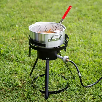 10 Qt Outdoor Aluminum Fish Deep Fryer Cooker Kit Pot Propane LP Patio Steel NSF • $68.42