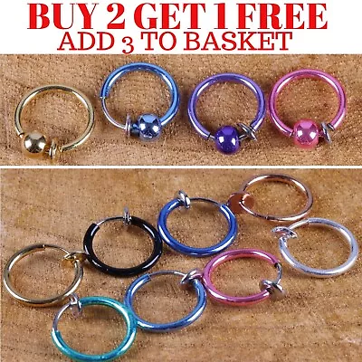 Fake Clip On Nose Ring Hoop Ball Tragus Helix Cartilage Ear Septum Piercing Lip • £1.79