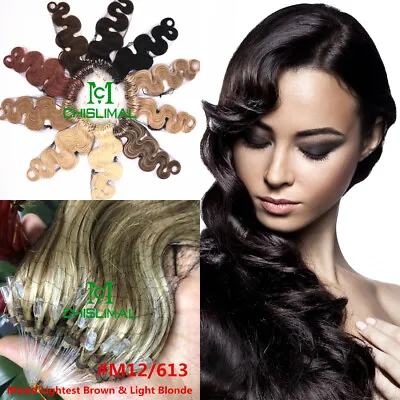 16-26Inch Body Wavy Ombre Loop Micro Rings Beads Soft Remy Human Hair Extensions • £33.64