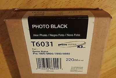 03-2023 GENUINE EPSON T6031 PHOTO BLACK 220ml INK STYLUS PRO 7800 9800 7880 9880 • $89.89