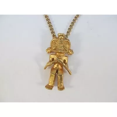 Vintage Mayan Aztec Figural Warrior Gold Plated Pendant Necklace • $29