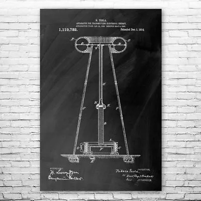 Nikola Tesla Electricity Transmitter Patent Poster Print 12 SIZES Engineer Gift • $12.95