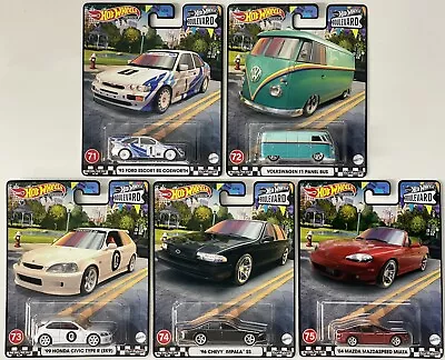 Hot Wheels Premium Boulevard 2023 Set - Escort•civic•vw T1•miata•impala - #71-75 • $74.75