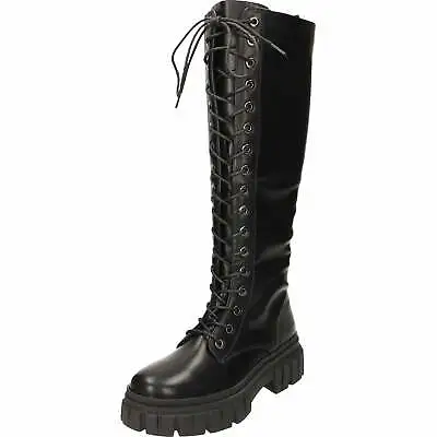£49.95 • Buy Black Chunky Gothic Punk Knee High Boots Platform Combat Lace Up Zip Flat Heel