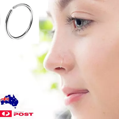 925 Sterling Silver Thin Nose Ring Hoop Lip Ear Body Piercing 681012mm • $3.80