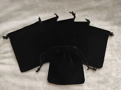 5*Black Soft Velvet Drawstring Gift Pouches Bags Jewellery Wedding Party Favour • £3.19