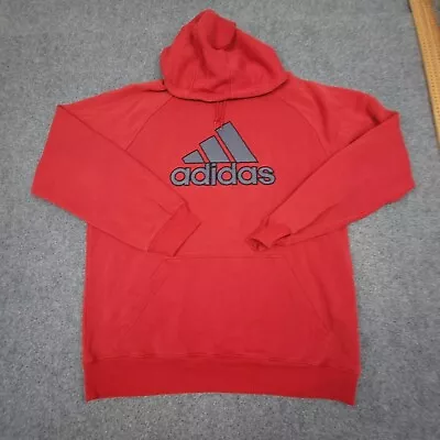 Vintage Adidas Jumper Mens LARGE Red Long Sleeve Hoodie Logo Fleece Size L • $33.14