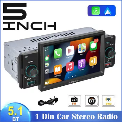 Single 1 Din 5.1  Car Stereo Radio Android Carplay Bluetooth FM RDS Player • $75.68