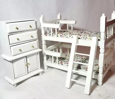 Dollhouse Miniature White Bunkbeds With Dresser 1:12 Scale • $16