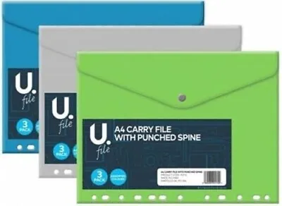A4 Ring Binder Carry File Wallet With Punched Spine Stud Wallets 2 Pack • £2.99