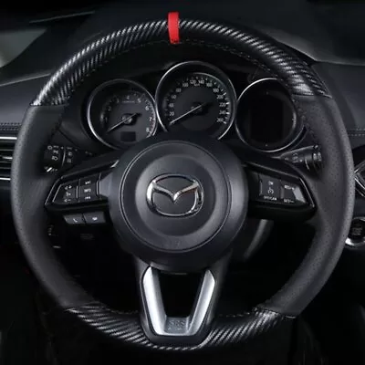 Custom Car Steering Wheel Cover Carbon Fiber Leather For Mazda 3 Axela CX-5 CX-9 • $69.62