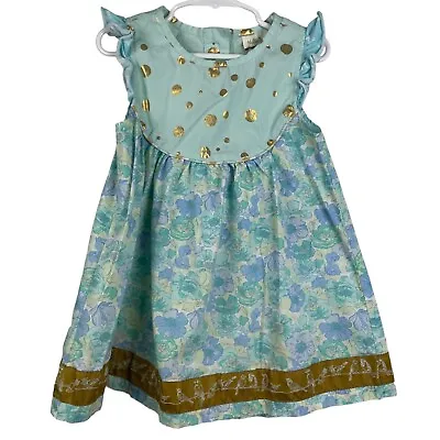 Matilda Jane Girl's 4 Flutter Sleeve Tunic Top Dress Aqua Blue Polka Dot Floral • $15.29