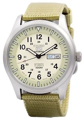 Seiko 5 Sports Military Automatic Beige Dial Band SNZG07J1 Men's Watch Case 42mm • $166.39