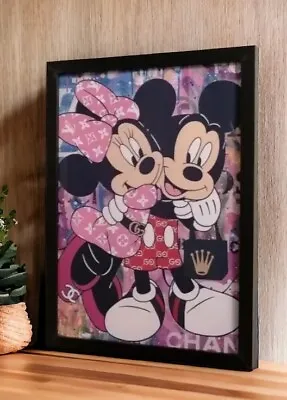 Micky Mouse & Minnie Mouse Art Deco Framed Picture Size A4 .. Wall Hanging • £9.99
