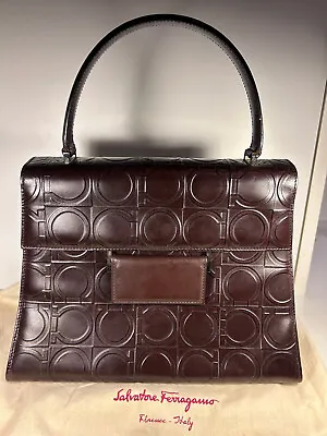 Salvatore Ferragamo Gancini Hand Bag In Brown Leather - Very Good & Authentic • $259