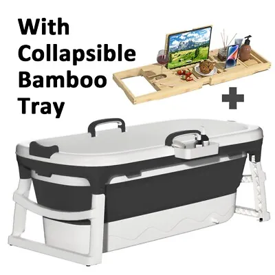 Portable Folding Bathtub For Adult Soak Spa Tub With Collapsible Bamboo Tray • $133.99