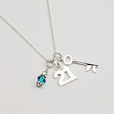 Sterling Silver Birthstone Necklace With 21 Or 18 Pendants. 21st Birthday Gift • £24.99