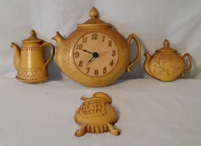 Vtg 1967 Sexton Kitchen Tea Pot Clock With 3 Side Pieces Works-needs Aa Battery • £37.99