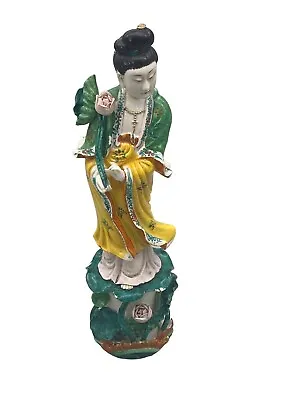 Vintage Quan Yin Sculpture In Chinese Porcelain Hand Painted See Pics  • $52