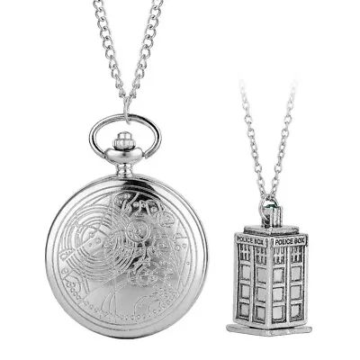 Dr Who Doctor Pocket Watch & Tardis Police Box Necklace Silver New Gift Xmas • £13