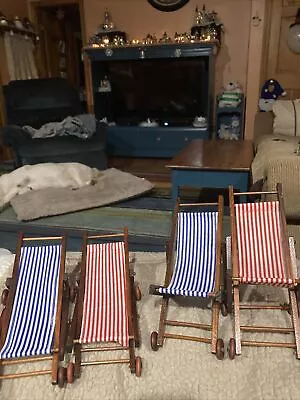 Lot Of 4 Miniature Foldable Wooden Beach Chair Mini Deck Chair Longue Deck Chair • $17