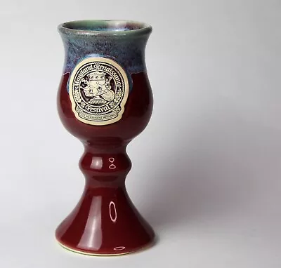 02 Maryland Renaissance Festival Logo Stoneware Wine Goblet Blue Drip Glz Red 12 • $14.99