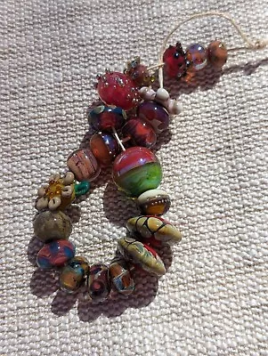 Orphan Destash Lot Of 21 Lampwork Glass Beads Handmade Hand Torched US Makers • $12.99