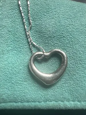 Tiffany & Co Sterling Silver Elsa Peretti Open Heart Necklace Excellent F/S • $90