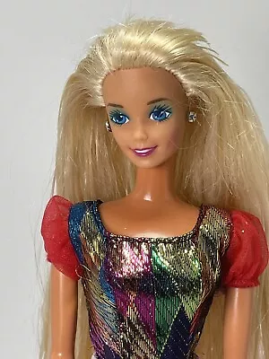 1990's Barbie In Amazing Red And Silver  Multicolor Metallic Dress Mattel • $16