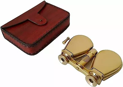 Vintage Brass Folding Binoculars Opera Glasses Spyglass With Leather Case Gifts • $66