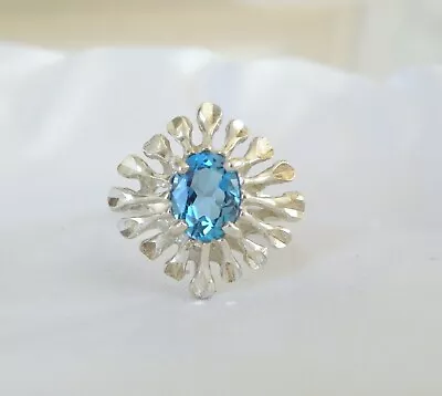 Kabana Sterling Silver 925 Industrial Natural Heated Blue Topaz Ring Size 6 • $36.10