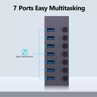 USB 3.0 Hub 7 Port On/Off Switch High Speed Splitter AC Adapter Cable PC Laptop • $18.23