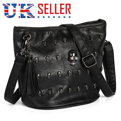 £9.49 • Buy Retro Shoulder Bag Faux Leather Skull Embossed Stud Goth Backpack Tote Handbag