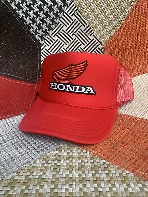 New Red Honda Racing  Hat 5 Panel High Crown Trucker Snapback Vintage • $24.95
