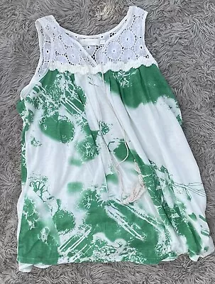 MM Couture By Miss Me Women's Medium Green & White Sleeveless Top  • $11.99