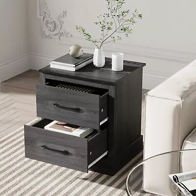 Compact Sofa End Table 2 Drawer Nightstand Bedside Table Dark Grey Oak • $89.99