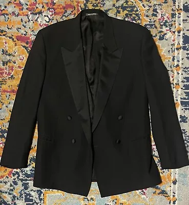 Lubiam Italy Wool Black Tuxedo Dinner Jacket Coat Double Breasted 52 L • $99.99