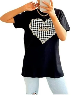 £7.95 • Buy Women’s Ladies T-Shirt Heart Amour Print Short Sleeve Tee Top 8-16