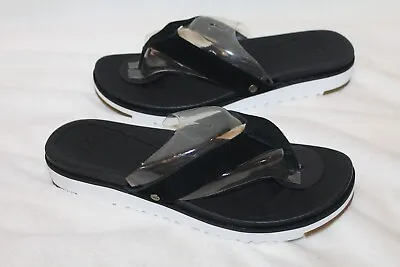 NIB UGG Australia Lorrie Suede Leather Sandals 1092271 Black Flip Flops Thongs • $49.95