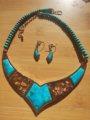 Jay King DTR Mine Finds Copper & Turquoise Inlay Necklace And Earrings Set • $109