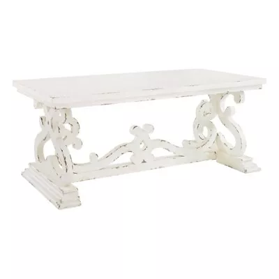 Linon Jenna Distressed Wood Coffee Table In White • $294.99